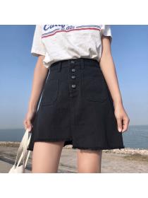 Korean style high waist plus size students thin A-line denim skirt 