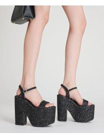 Wholesale Platform Chunky Heel Sequined Summer Sandals