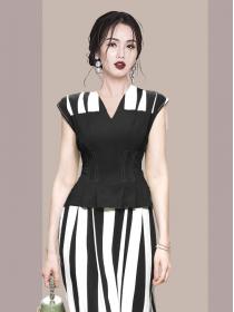 Elegant Fashion Front Slit Puff Sleeve Square Neck Suit Dress Two Piece