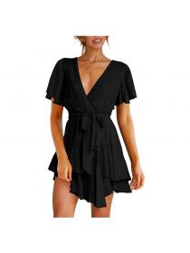 Outlet Summer hot selling V-neck short-sleeved elegant dress
