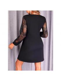 Outlet Plain color temperament middle waist chiffon black dress