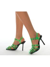 Fashion style hot drill PVC transparent square toe sandals for women