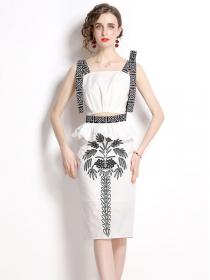 On Sale Strap Printing Show Waist 2 pcs Dress 