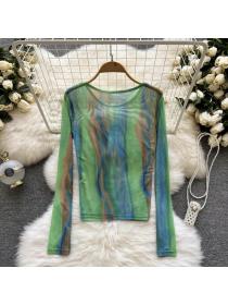 Women's Gradient color mesh long-sleeved sun proof shirt