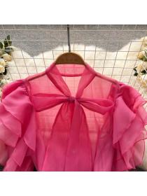 Spring new Vintage style Korean OL shirt bow chiffon shirt for women
