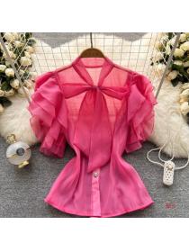 Spring new Vintage style Korean OL shirt bow chiffon shirt for women