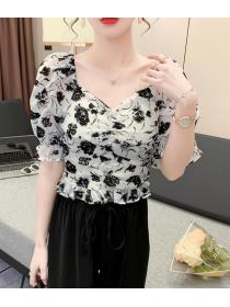 For Sale V  Collars Puff Sleeve Fashion Blouse 