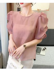 On Sale Pure Color Puff Sleeve Fashion Blouse 
