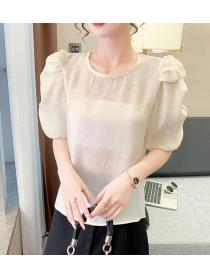 On Sale Pure Color Puff Sleeve Fashion Blouse 