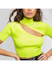 Hot selling short-sleeved top sexy hollow Cropped top