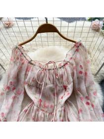 Fashion style Floral print Puff Sleeves Gentle Casual Princess Dress