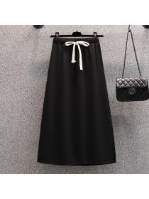  【L-4XL】New arrival Plus size Loose Elastic waist Split Long skirt 
