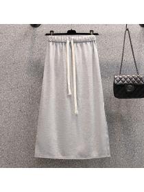  【L-4XL】New arrival Plus size Loose Elastic waist Split Long skirt 