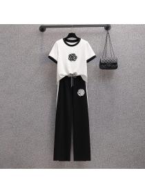 【M-4XL】Summer new loose casual T-shirt wide leg pants two-piece set