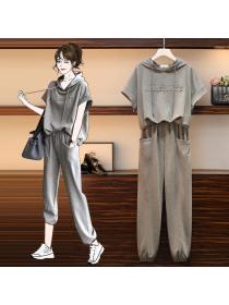 【M-4XL】Summer new loose casual Plus size Top wide leg pants two-piece set
