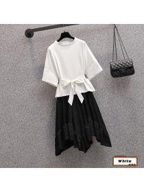 【M-4XL】Summer new plain color t-shirt Fashion skirt two-piece set