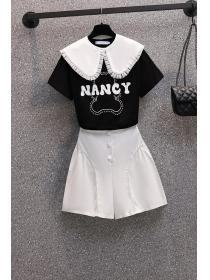 【M-4XL】Summer new Doll collar t-shirt Fashion Short skirt two-piece set