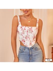 Outlet hot style Summer sexy Floral Square neck Cropped top 