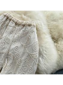 Fashion Slim high waist lace mesh embroidered wide-leg pants 