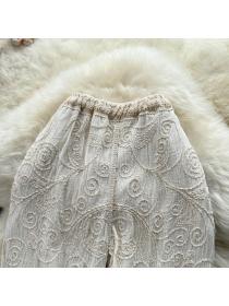 Fashion Slim high waist lace mesh embroidered wide-leg pants 