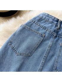 Summer new Korean fashion slit high waist slim denim skirt