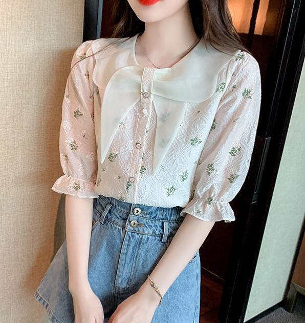 On Sale Color Matching Flower Embroidery Blouse