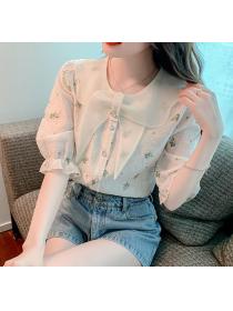 On Sale Color Matching Flower Embroidery Blouse 