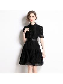 French style slim-waist dress + Sling top two-piece set with belt