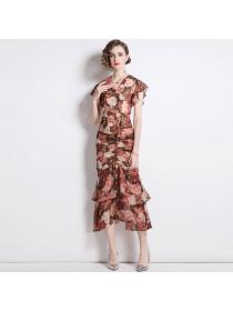 Summer fashion lotus leaf slim waist temperament lady dress