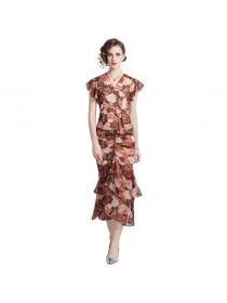Summer fashion lotus leaf slim waist temperament lady dress