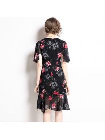Summer new luxury Floral print ruffled drawstring waist dress