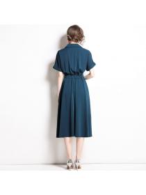 European style Polo neck Elegant Short-sleeved Dress