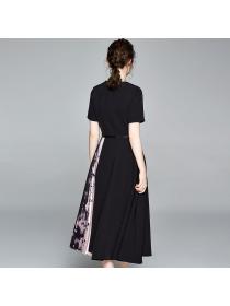 New style short-sleeved printed pleated dress With belt
