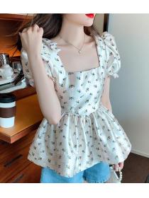 On Sale Bowknot Matching Horn Sleeve Blouse 