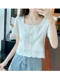 Outlet Lace Short Style Hollow Out Blouse 