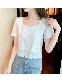 Outlet Lace Short Style Hollow Out Blouse 