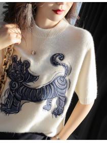 On Sale Knitting embroidered tiger Top 