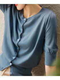 On Sale Simple Pure Color Knitting Top 