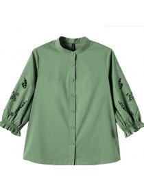 On Sale Stand Collars embroidery Hollow Out Blouse 