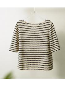 Outlet Stripe Sweet Fresh Color Matching Knitting Top 