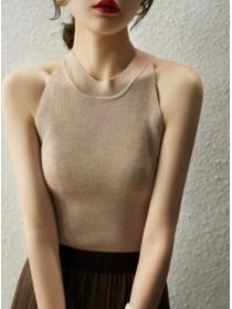 Outlet Simple Pure Color Knitting Top 