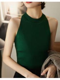 Outlet Simple Pure Color Knitting Top 