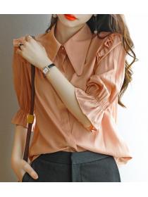 Temperament age-reducing doll collar fungus   bell-sleeved professional shirt