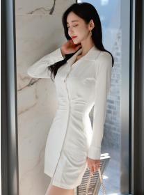 Korean fashion square collar waist splicing design sense dress