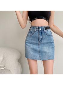 Women's Short skirt slim high-waist Hip-full denim skirt
