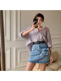 Fashion style A-Line Short Denim skirt with belt