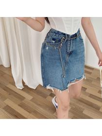 Fashion style High-waist A-Line Skirt with Chain Belt