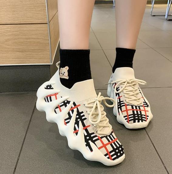 Discount Lace Up Grid Printing Fashion Shoes