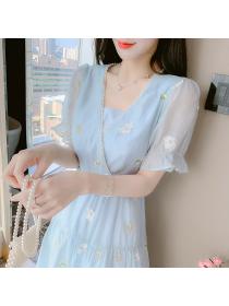 Outlet short-sleeved Chiffon floral dress princess dress