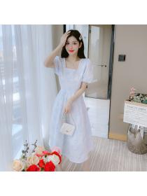 New style French fashion Square neck puff sleeve dress